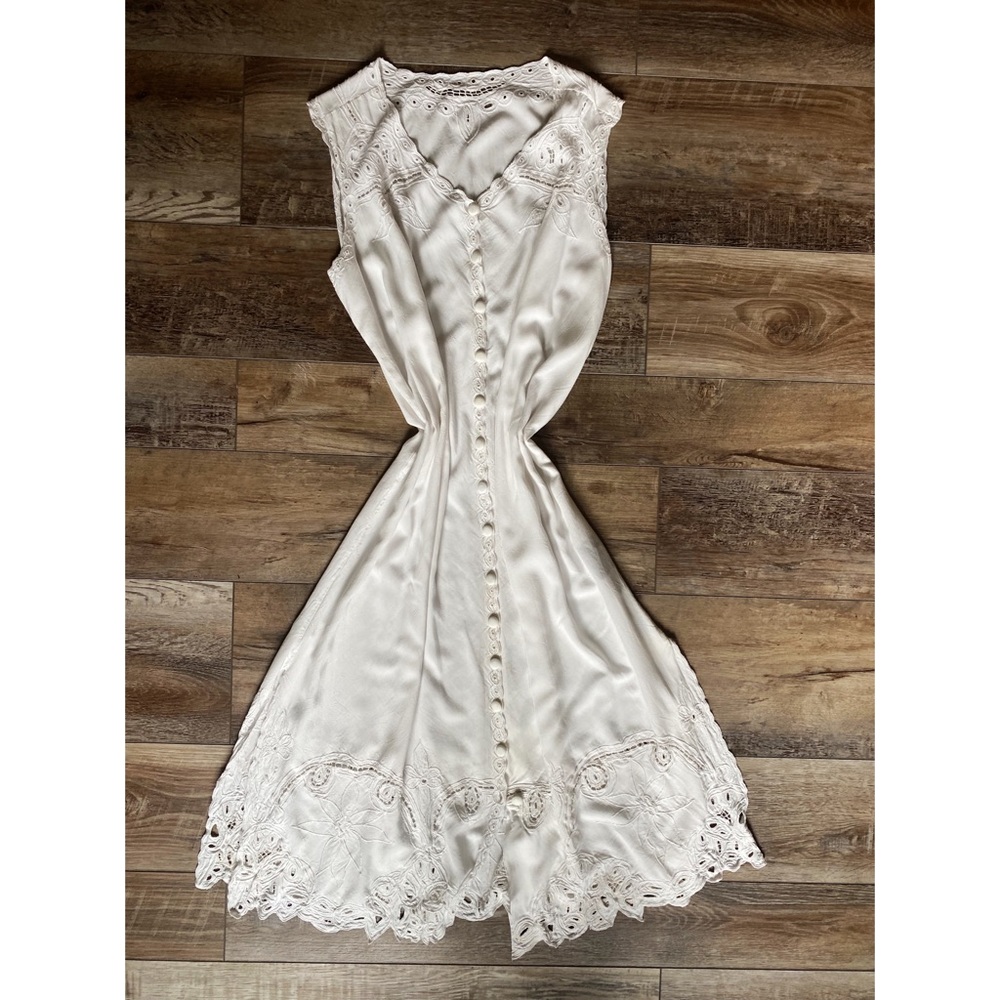 Vintage Cream Maxi Dress with Lace Trim